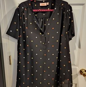 Short sleeve blouse, Evri, 4x, black Polka-dot